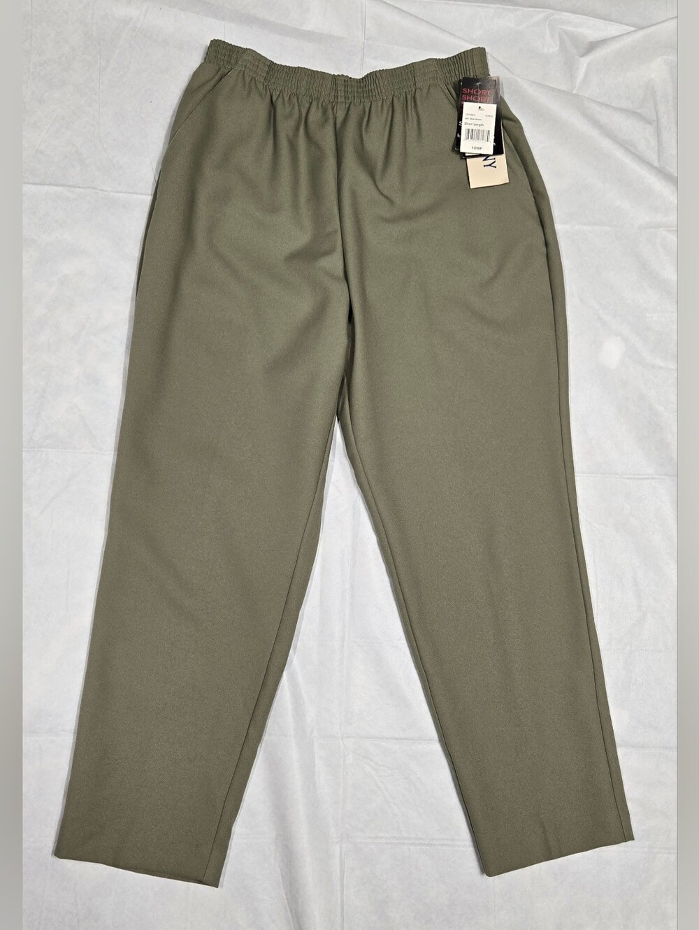 Donkenny Woman 18WP Short Length Olive Pants Elastic Waist Pull On Polyester